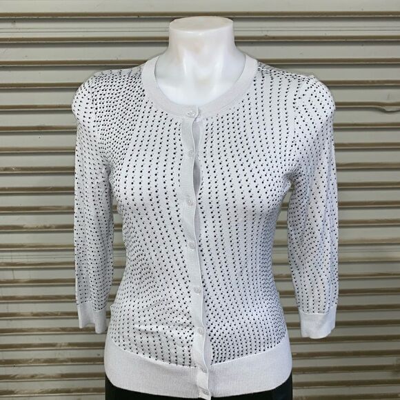 Halogen button up cardigan gray with black dots - Picture 1 of 7